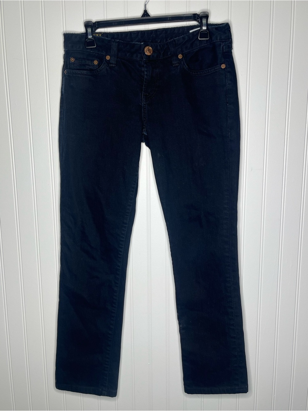 Lucky Brand Women's Lola Straight Leg Black Denim Aged Vintage Jeans Mid Rise
